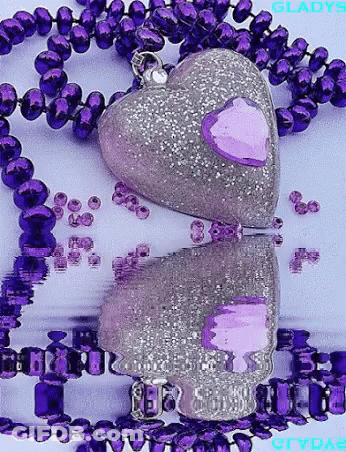 Purple Heart-Shaped Necklace With Beads And Pendant GIF