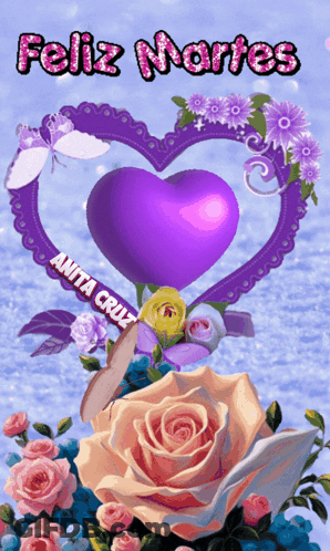 Purple Heart With Anita Cruz Surrounded By Flowers GIF