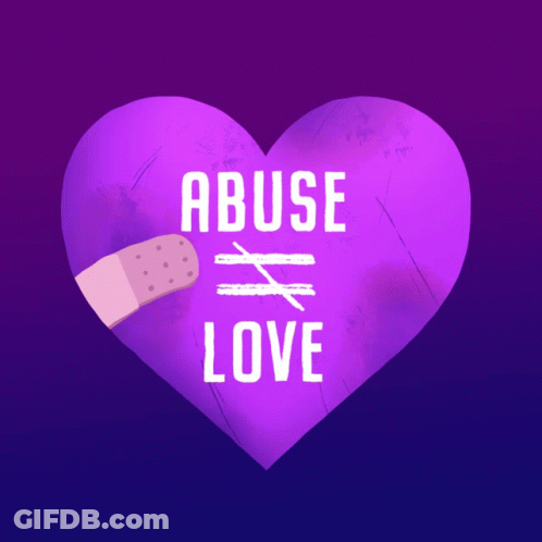 Purple Heart With Bandage Saying Abuse Equals Love GIF