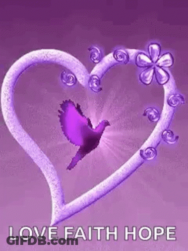 Purple Heart With Bird Saying Love Faith Hope GIF