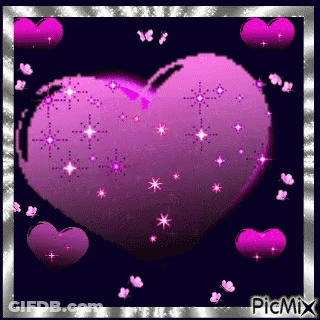 Purple Heart With Pink Hearts And Butterflies GIF