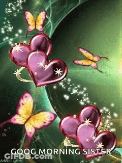 Purple Hearts And Butterflies Good Morning Sister GIF