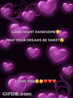 Purple Hearts Good Night Handsome GIF