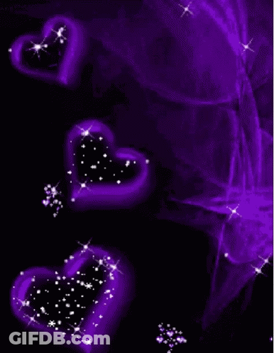 Purple Hearts On A Black Background With A Flower In The Background . GIF