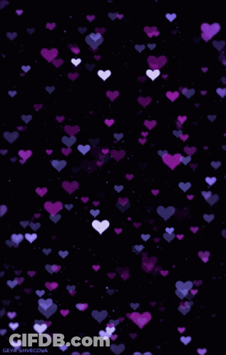 Purple Hearts On A Black Background With The Name Geychvecova GIF