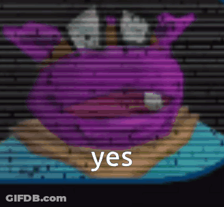 Purple Hippopotamus Sitting On Brick Wall Saying Yes GIF