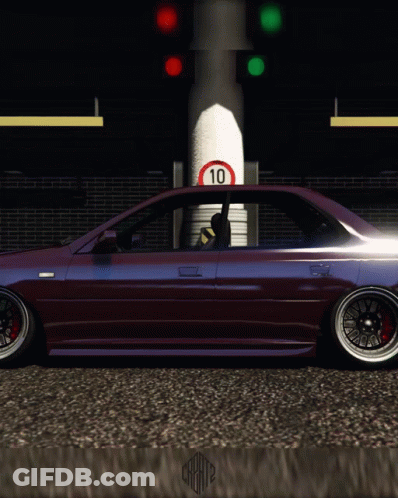 Purple Karin Car Parked In Front Of Building GIF
