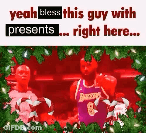 Purple Lakers Jersey Basketball Player Holding Candy Canes GIF