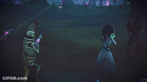 Purple Light Shining On Demon Statue GIF
