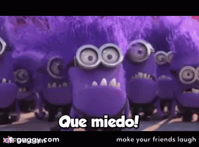 Purple Minions Saying ¡Que Miedo! GIF