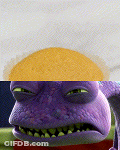 Purple Monster Face With Yellow Egg GIF