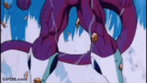 Purple Monster Flying Through Air With Blue Background GIF