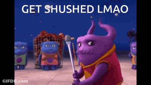 Purple Monster Holding Microphone Get Shushed Lmao GIF