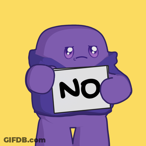 Purple Monster Holding Sign Saying No GIF