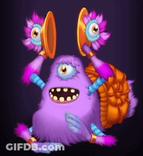 Purple Monster Holding Trumpet And Turtle Shell GIF