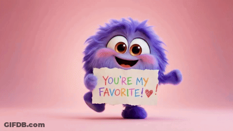 Purple Monster Holding You're My Favorite Sign GIF