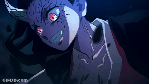 Purple Monster Horns Red Eyes Stares At Camera GIF