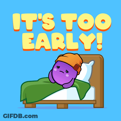 Purple Monster In Bed Saying It's Too Early GIF