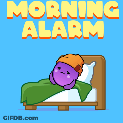 Purple Monster In Bed With Morning Alarm GIF