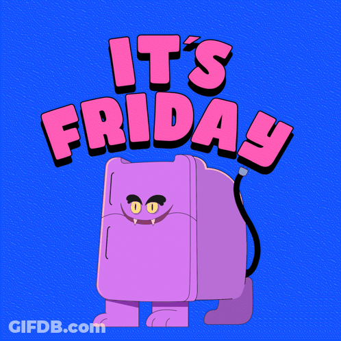Purple Monster Says It's Friday In Pink Letters GIF