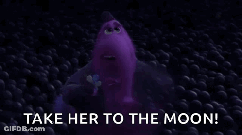 Purple Monster Surrounded By Black Balls Saying Take Her To The Moon GIF