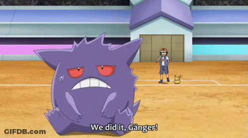 Purple Monster With Red Eyes Says We Did It Ganger GIF