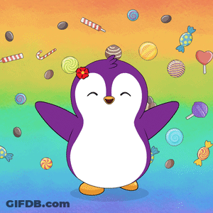 Purple Penguin With Flower Surrounded By Candy GIF