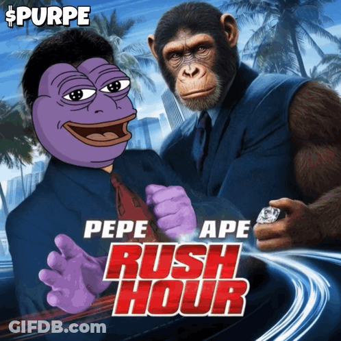 Purple Pepe And Chimpanzee On Rush Hour Poster GIF
