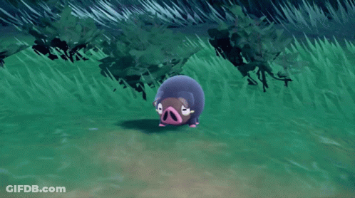 Purple Pig With Pink Nose In Grass GIF