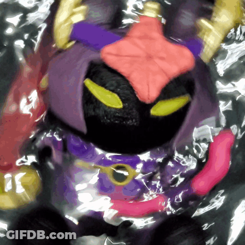 Purple Pink Toy With Yellow Eyes And Sword GIF