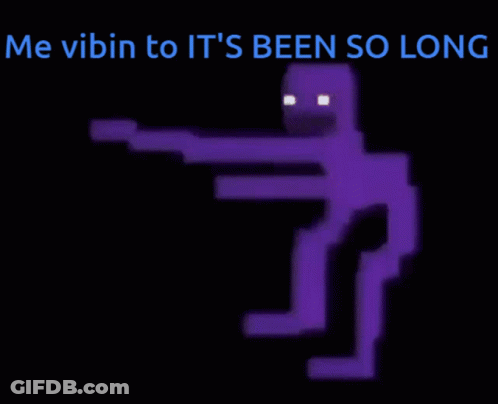 Purple Pixel Figure Holding Gun Me Vibin To Its Been So Long GIF