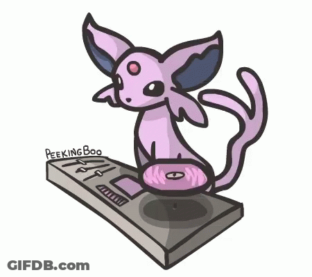 Purple Pokémon Sitting On Turntable Peeking Boo GIF