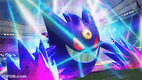 Purple Pokemon With Red Eyes Surrounded By Lights GIF