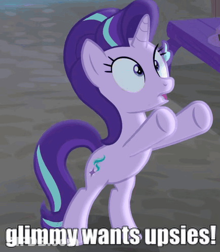Purple Pony Saying Glimmy Wants Upsies GIF