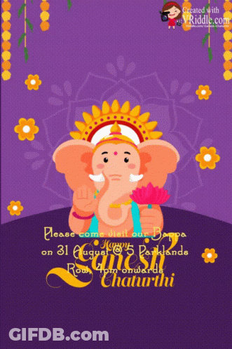 Purple Poster Cartoon Elephant Holding Flower GIF