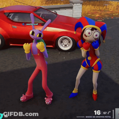 Purple Rabbit And Jester Standing Together GIF