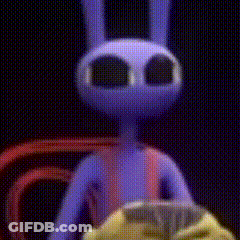 Purple Rabbit With Big Eyes Next To Yellow Rabbit GIF