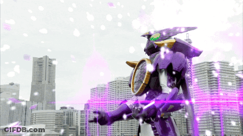 Purple Robot In Snowy City GIF