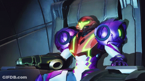 Purple Robot Sitting In Chair With Gun GIF