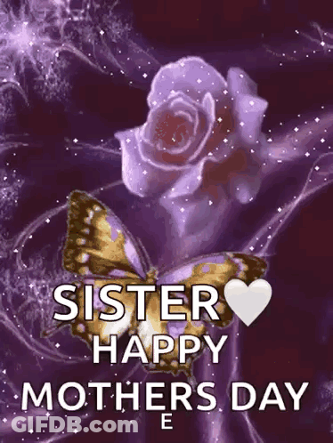 Purple Rose With Butterfly And Happy Mother's Day GIF