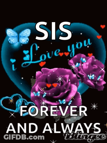 Purple Roses And Butterflies Heart Sis Forever And Always GIF