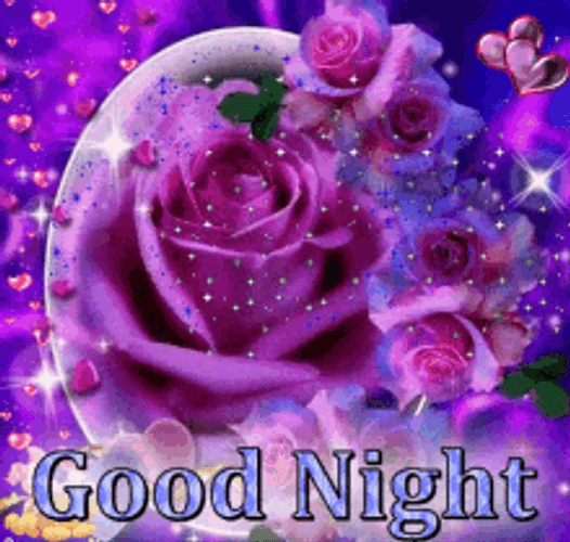 Purple Roses With Falling Hearts Good Night GIF