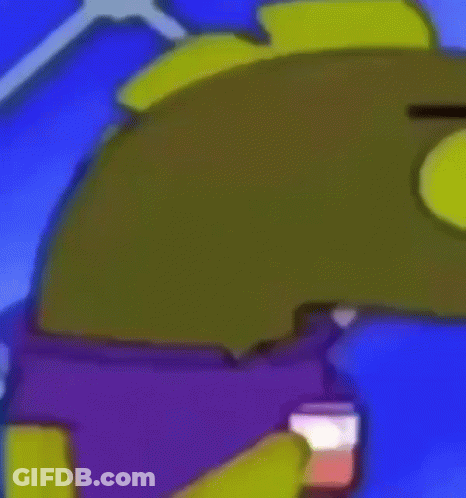 Purple Shirt Cartoon Character With Yellow Eyes Holding Soda GIF