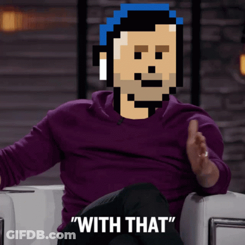 Purple Shirt Man Pixelated Face Saying With That GIF