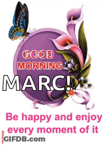 Purple Sign With Flowers And Butterfly Good Morning Marc GIF
