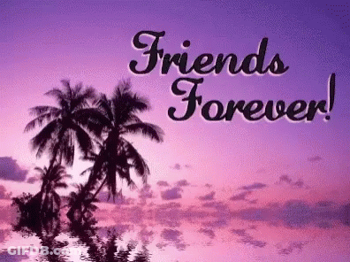 Purple Sky Palm Trees Friends Forever GIF