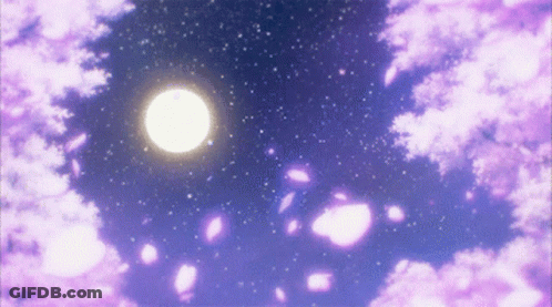 Purple Sky With Full Moon And Cherry Blossom Petals GIF