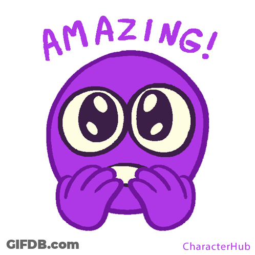 Purple Smiley Face With Big Eyes Saying Amazing GIF