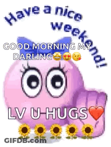 Purple Smiley Saying Have A Nice Weekend GIF