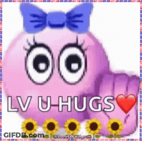 Purple Smiley With Blue Bow And LV U Hugs GIF